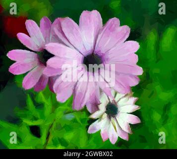 Lila Blumen digitale Malerei, expressive Pinsel Striche Karte Stockfoto