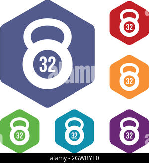Kettlebell 32 kg Icons set Stock Vektor