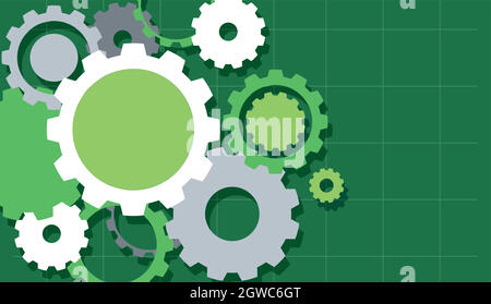 Engineering Gears auf grünem Hintergrund Stock Vektor