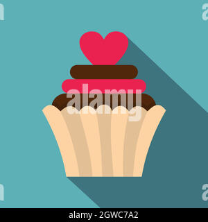 Valentine cupcake Symbol, flacher Stil Stock Vektor