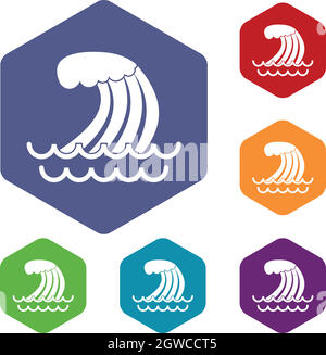 Tsunami-Welle Icons set Stock Vektor