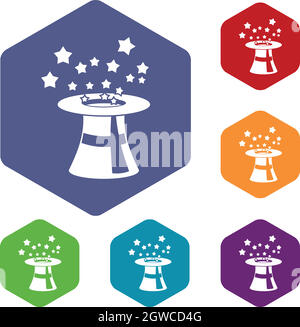 Zauberhut mit Sternen Icons set Stock Vektor
