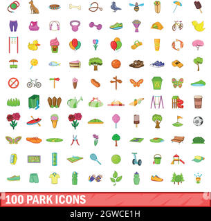 100 Park-Icons set, cartoon-Stil Stock Vektor