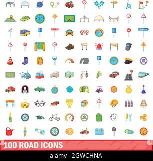 100 Straße Icons set, cartoon-Stil Stock Vektor