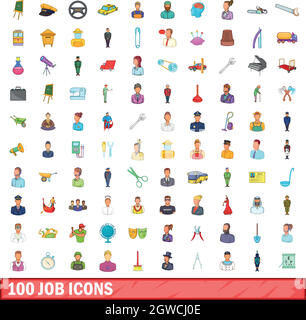 100 Job Icons set, cartoon-Stil Stock Vektor