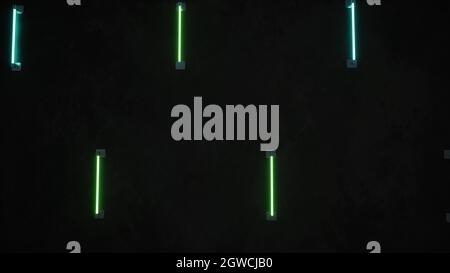 Neon-Leuchten Linie in 3d-Stil LED Glühlampen an der Wand 3d-Rendern Stockfoto