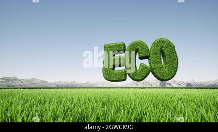 Text GRASS ECO Nature Concept Health care Green Landscape 3d Render Stockfoto