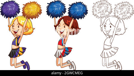 Doodle-Charakter für süße Cheerleader Stock Vektor