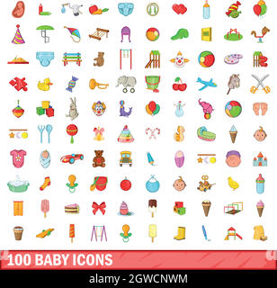 100 baby Symbole, Cartoon Stil Stock Vektor
