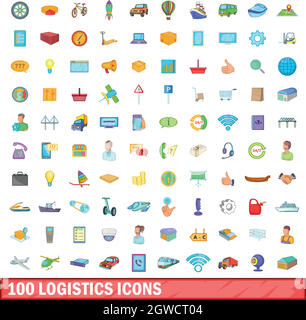 100 Logistik Icons set, cartoon-Stil Stock Vektor