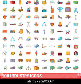 100 Industrie Symbole, Cartoon Stil Stock Vektor