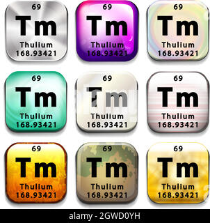 Eine Schaltfläche für das Periodensystem, die das Thulium anzeigt Stock Vektor