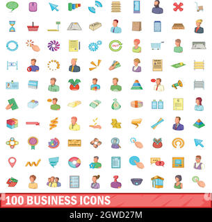 100 Business Icons set, cartoon-Stil Stock Vektor