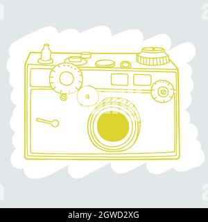Vintage-Kameras. Handgezeichnetes polaroid-Bild. Retro-Film-Video. Farbiger Umriss. Stock Vektor