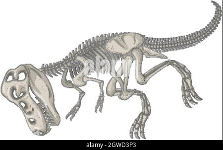 Volle Dinosaurier-Skelette auf weißem Hintergrund Stock Vektor