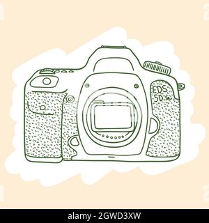 Vintage-Kameras. Handgezeichnetes polaroid-Bild. Retro-Film-Video. Farbiger Umriss. Stock Vektor