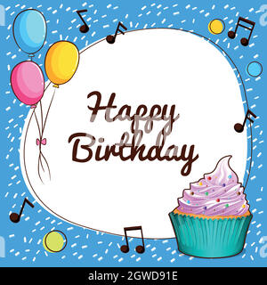 Happy Birthday Thema mit Cupcake und Ballons Stock Vektor
