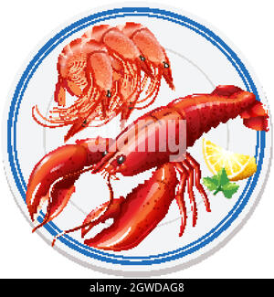 Luftaufnahme von Lebensmitteln auf dem Teller Stock Vektor