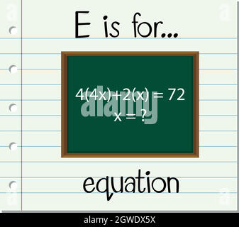 Der Buchstabe E der Flashcard dient der Gleichung Stock Vektor