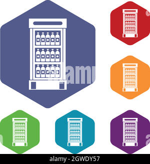 Kühlschrank mit Erfrischungen Getränke Icons set Stock Vektor