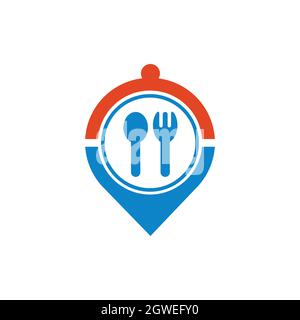 PIN Restaurant Standort Logo Symbol flach Vektor Konzept Grafik-Design Stock Vektor