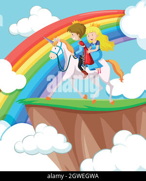 Prinzessin und Prinz reiten Pferd Stock Vektor
