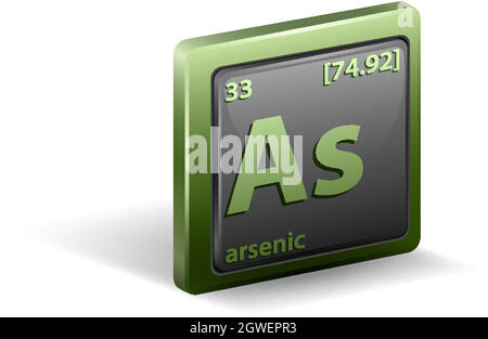 Chemisches Element Arsen. Chemisches Symbol mit Ordnungszahl und atomarer Masse. Stock Vektor