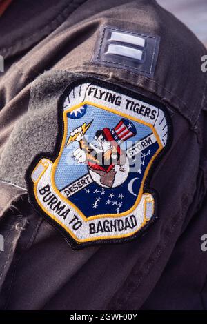 Das Squadron-Abzeichen Schulterpatch des 74th Fighter Squadron der US Air Force, den Flying Tigers. Stockfoto