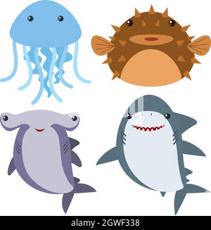 Meerestiere auf weißem Hintergrund Stock Vektor