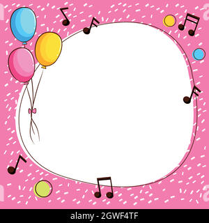 Rosa Rahmenvorlage mit Ballons und Musiknoten Stock Vektor