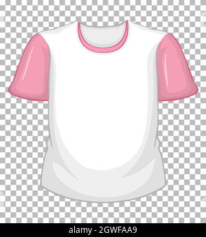 Weißes T-Shirt mit rosa Kurzärmeln auf Transparent Stock Vektor