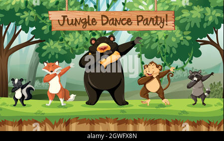 Jungle Dance Party Tiere Stock Vektor