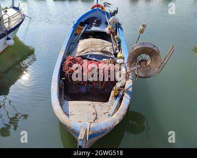 Fischer Fisch Angelboot Netz Nahaufnahme Detail Stockfoto
