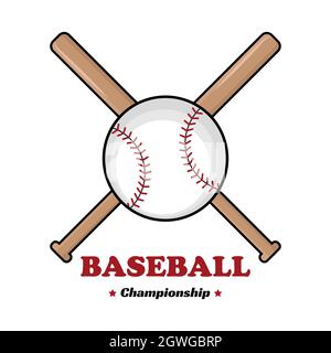 Baseballschläger kreuzten sich mit Ball. Criss Cross Fledermäuse. Baseballisolierter Vektor-Illustration im Monoline-Stil. Baseballmeisterschaft Stock Vektor