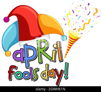 Schriftlogo mit Schriftzug „April Fool's Day“ und Jester-Hut Stock Vektor