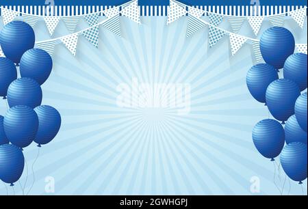 Geburtstagsparty-Feier Blau Farbe Blank Hintergrund mit blauen Farbe Ballons und Flaggen Stock Vektor