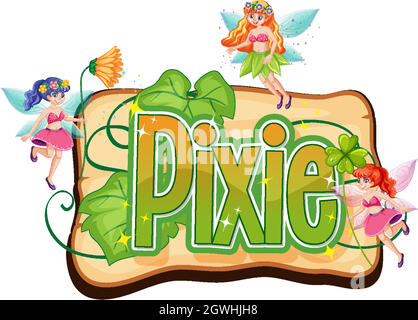 Pixie Logo mit kleinen Feen auf weißem Hintergrund Stock Vektor