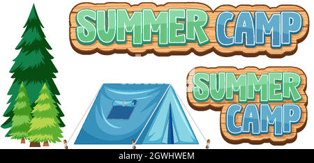 Schriftdesign für Wort Sommer Camp auf weißem Hintergrund Stock Vektor