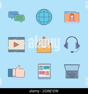 Neun digitale Arbeitssymbole Stock Vektor