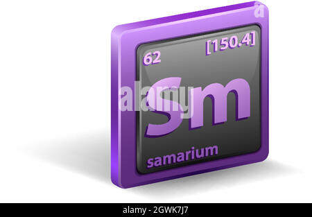 Chemisches Element des Samariums. Chemisches Symbol mit Ordnungszahl und atomarer Masse. Stock Vektor