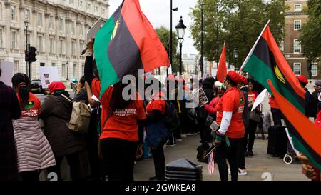 London, Großbritannien. September 2021. Die indigene Bevölkerung von Biafra protestiert in Whitehall für die Freilassung eines Briten Stockfoto