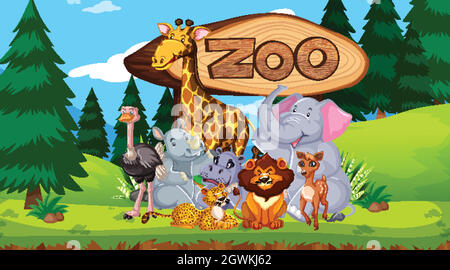 Zoo Tiere in der wilden Natur Hintergrund Stock Vektor