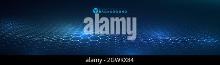 Netzwerk-Verbindung Konzept schwarzer Hintergrund Vektor Illustration.Futuristisches Wabenkonzept. 3d-Landschaft. Digitaler Big-Data-Hintergrund. Stock Vektor