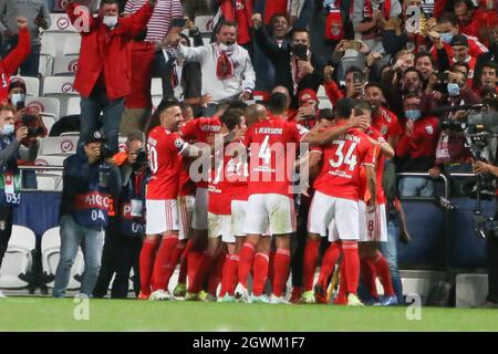 Célébra-Tor Darwin Núñez von SL Benfica während der UEFA Champions League, Gruppenphase, Gruppe E Fußballspiel zwischen SL Benfica und FC Barcelona am 29. September 2021 im Stade de Luz, Lissabon, Portugal - Foto Laurent Lairys / DPPI Stockfoto