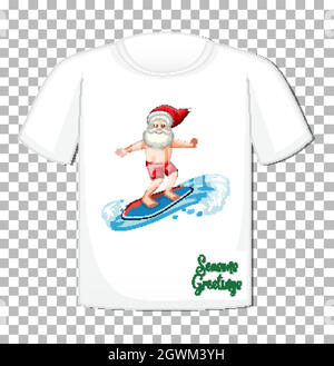 Weihnachtsmann Zeichentrickfigur in Weihnachten Sommer Thema auf T-Shirt auf transparentem Hintergrund Stock Vektor