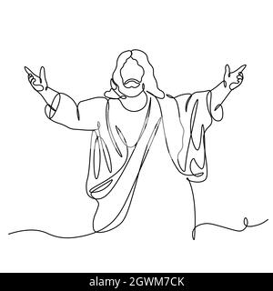 Eine kontinuierliche einzelne gezeichnete Linie Kunst Doodle Spiritualität Jesus Christus Predigt, Gebet .isoliertes Bild eines handgezeichneten Umrisses auf einem weißen Hintergrund.. Stock Vektor