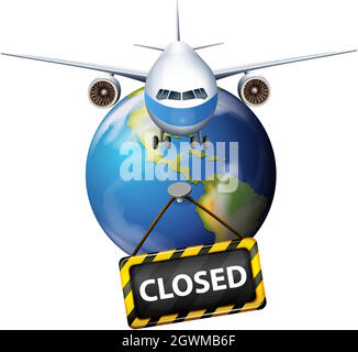 Poster Design für Coronavirus Thema mit Flugzeug fliegen auf der Erde Stock Vektor