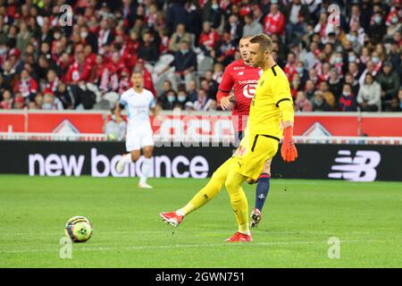 Während der französischen Meisterschaft Ligue 1 Fußballspiel zwischen LOSC Lille und Olympique de Marseille am 3. Oktober 2021 im Pierre-Mauroy-Stadion in Villeneuve-d'Ascq in der Nähe von Lille, Frankreich - Foto Laurent Sanson / LS Medianord / DPPI Stockfoto