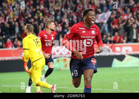 Während der französischen Meisterschaft Ligue 1 Fußballspiel zwischen LOSC Lille und Olympique de Marseille am 3. Oktober 2021 im Pierre-Mauroy-Stadion in Villeneuve-d'Ascq in der Nähe von Lille, Frankreich - Foto Laurent Sanson / LS Medianord / DPPI Stockfoto