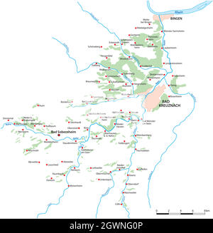 Vektorkarte der Weinanbaugebiete an der nahe, Deutschland Stock Vektor